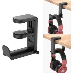 Rotating Headphone Stand PC Gaming Headset Stand Adjustable Clamp Holder Black